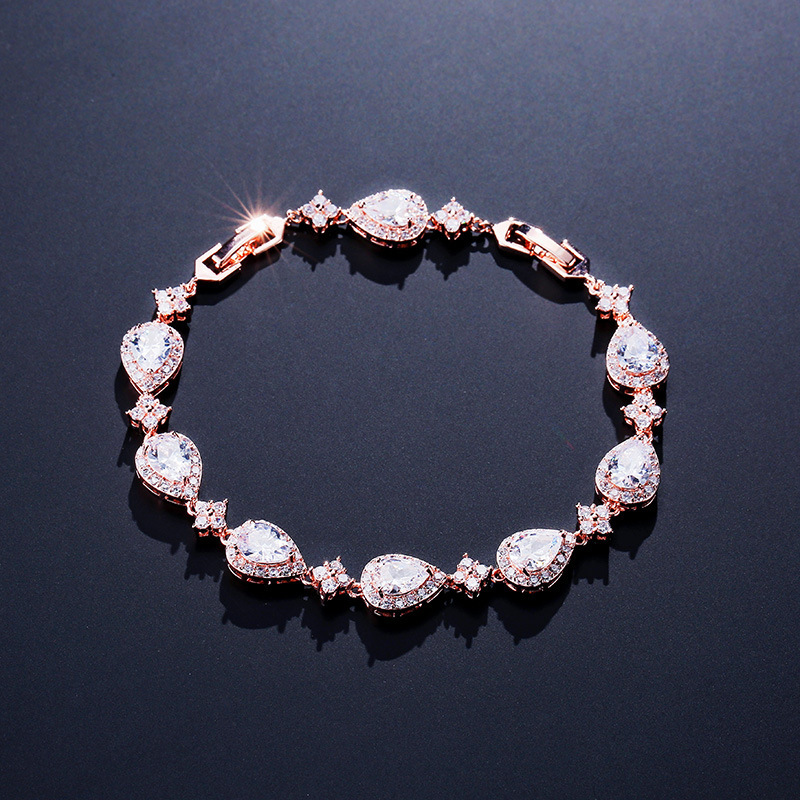 Fashionable Waterdrop Zirconia Bracelet For Women RAKOL Classic European Style Wedding Jewelry Copper Material OL Style