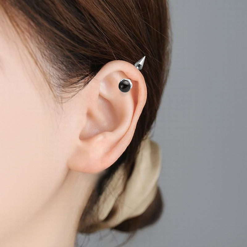 New Natural Stone Ball Demon Eyebrow Piercing Titanium Alloy Earrings Pointed Cone Piercing Jewelry Lip Stud Unisex Fashion Accessories