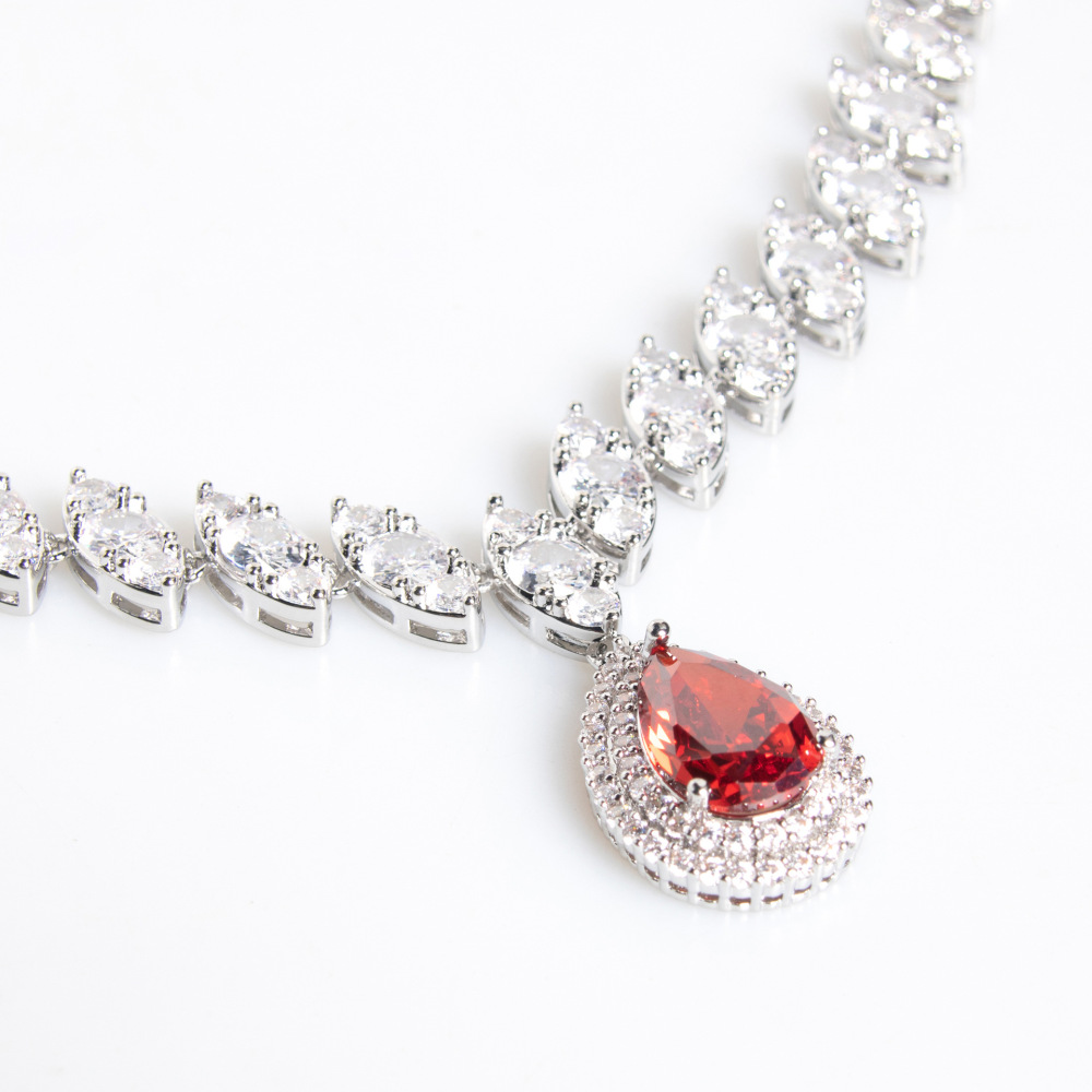 Wedding Bridal Set  Style Waterdrop Necklace Tassel Earrings Zirconia Jewelry Accessories Love Heart Pattern