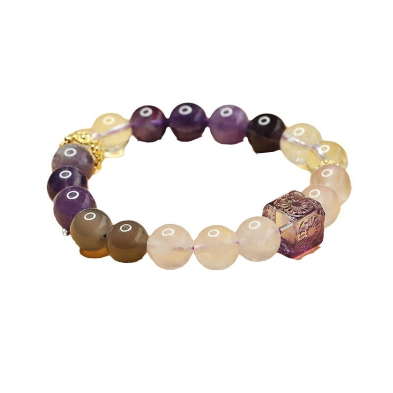 Aiyu Nine Purple Fire Crystal Bracelet Pink Crystal Multi-Gem Glass Block Japanese Modern Style Jewelry Accessories