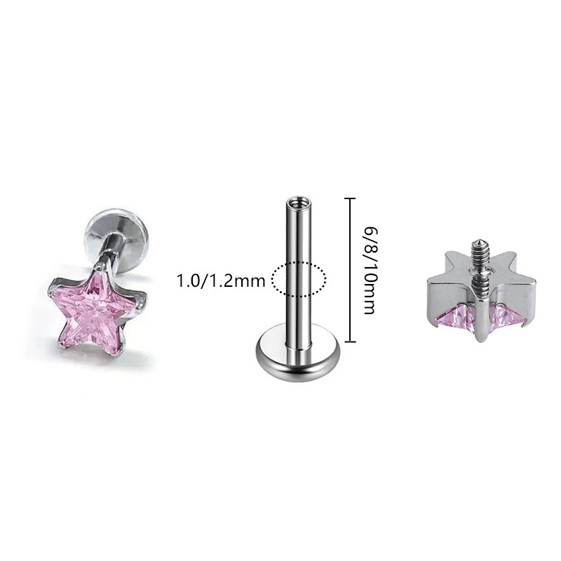Fashion Titanium Alloy Pentagram Lip Stud Women's Shiny 5A Zircon Earrings Multifunctional Jewelry Accessories Electroplated (Including Color Retention Layer)