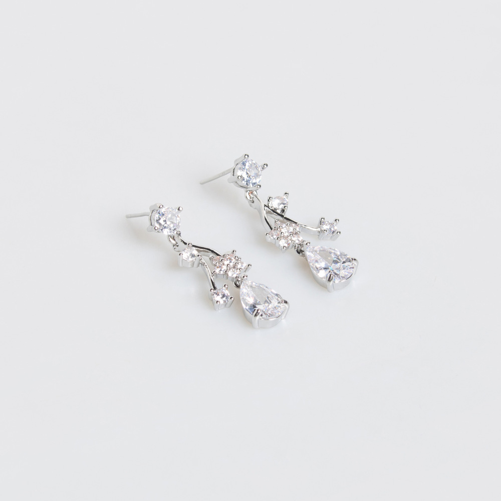 Sweet Floral Zircon Short Necklace Jewelry Set With Earrings Full Of Stars Lockbone Chain Elegant Women's Copper Accessories