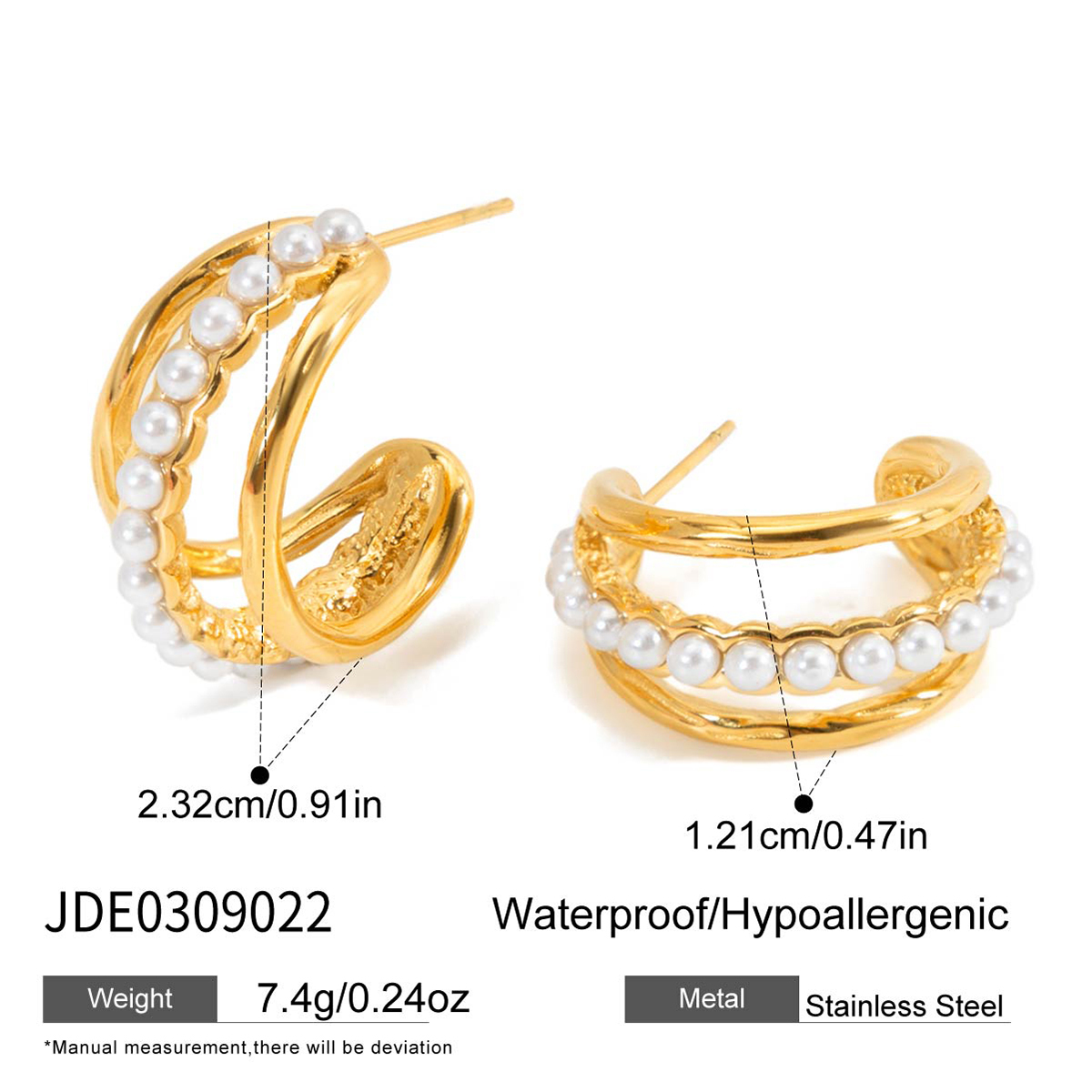 Women's Classic Style 18K Gold 304 Stainless Steel + Pearl Hollow C Hoop Earrings Geometric Vacuum Electroplating (Fired In Furnace) Pair