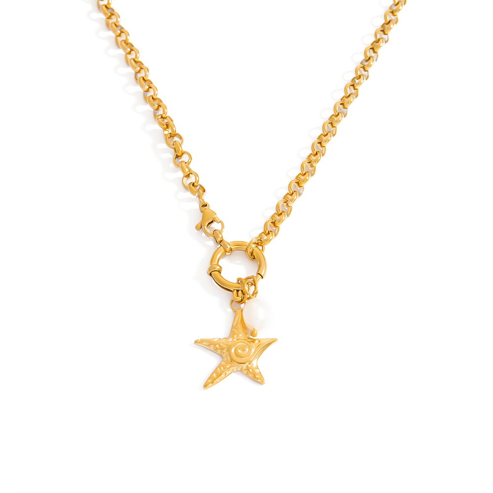 PVD Coated Real Gold Plated 18K Gold Starfish 304 Stainless Steel Luxurious Vacation Classic Style Waterproof Non Tarnish 304 Stainless Steel Lobster Trigger Clasp Closure Pendant Necklace