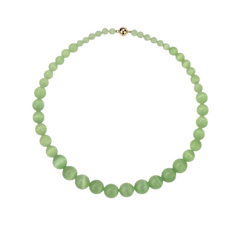Classic Style Round Cat's Eye Stone Copper Beaded Chain Necklace In Bulk