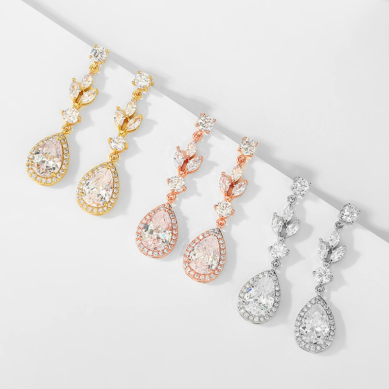 Elegant Long Waterdrop Zircon Earrings For Women Fashionable Classic Bridal Party Dress Jewelry Accessories European Style