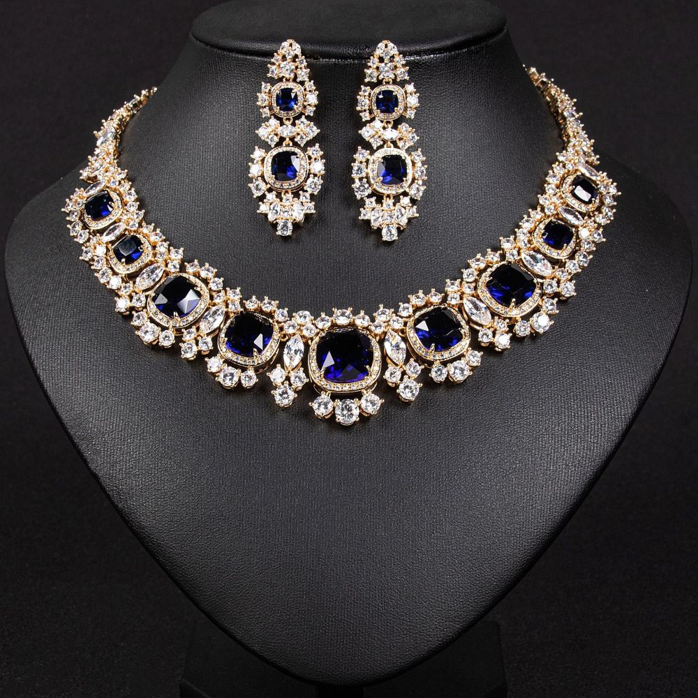 Luxurious  Style Wedding Necklace Jewelry Set For Women With AAA Zirconia Stones Fashionable Square Pattern