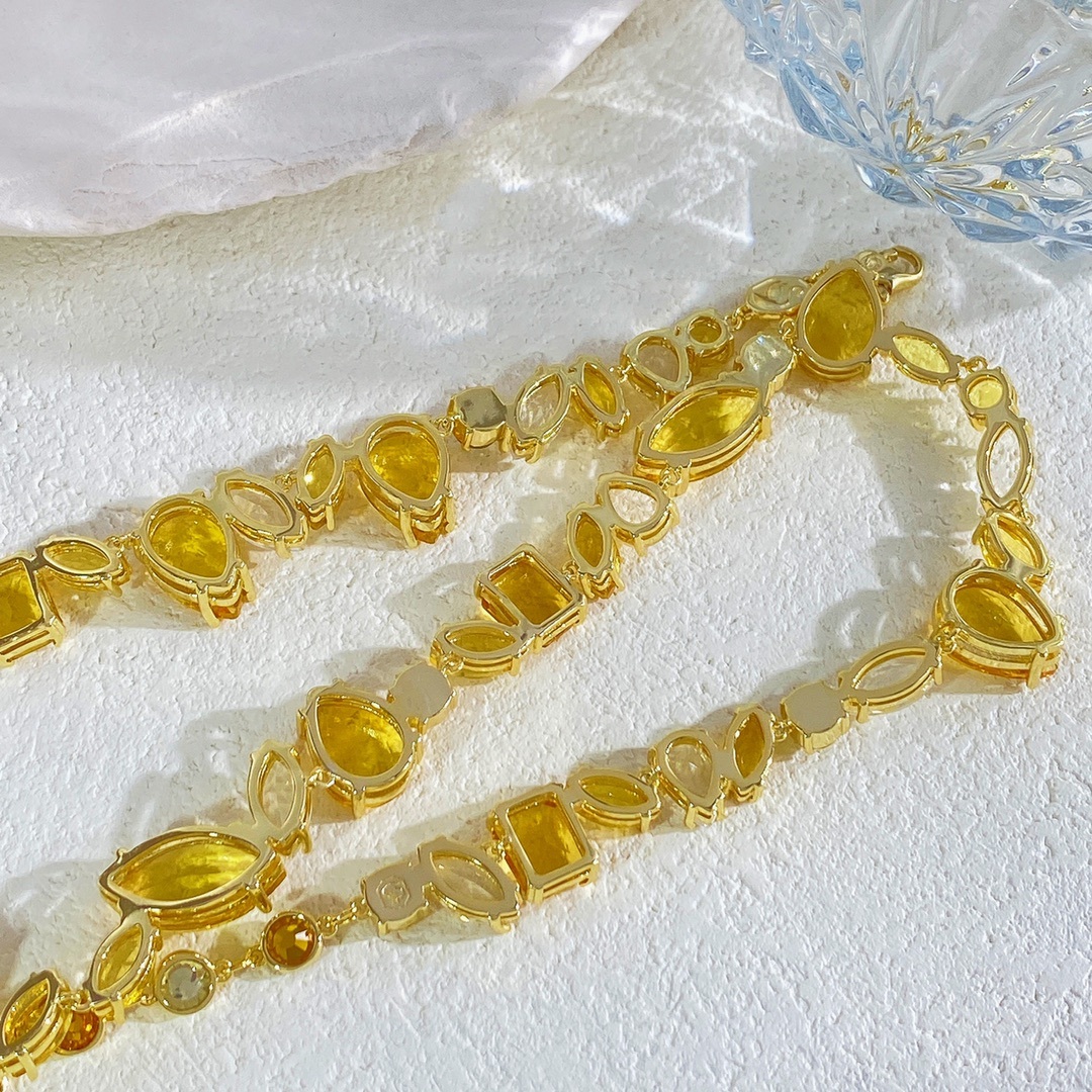 Fashionable Luxury Full Diamond Yellow Crystal Zircon Necklace Colorful Clavicle Chain Gema Series Geometric Pattern Gold Plated