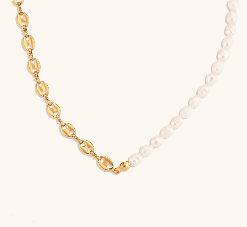 Women's 304 Stainless Steel Titanium Steel Vacuum Plating PVD Coated 18K Gold Plated Beaded Plating Pearl Freshwater Pearl Bracelets Necklace Imitation Pearl Jewelry