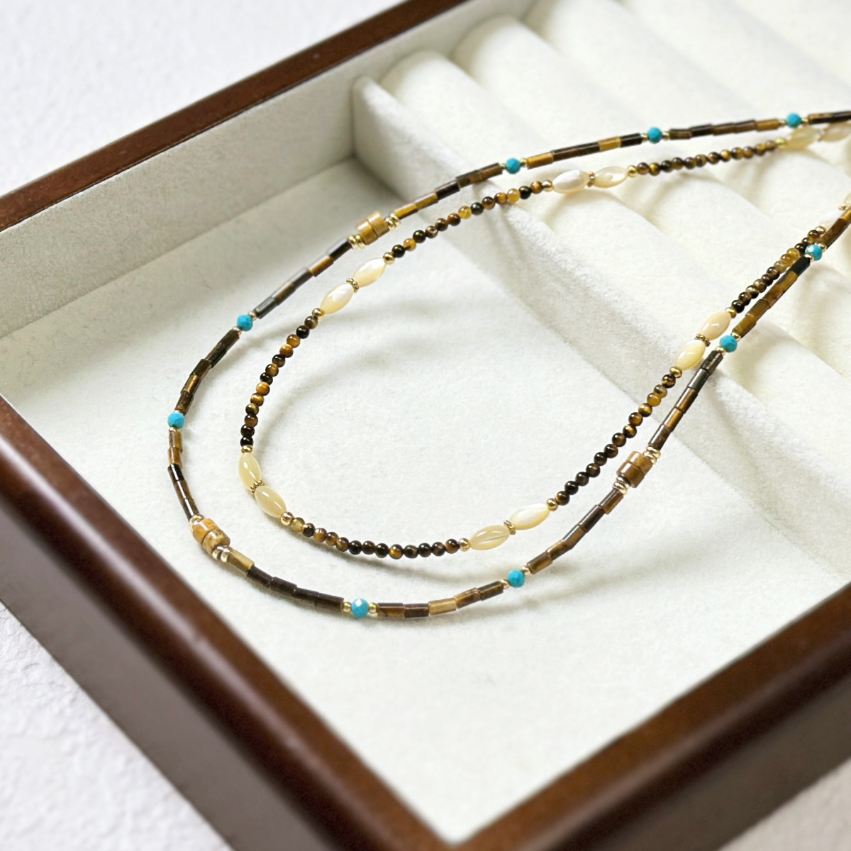 Fall Winter New Natural Stone Necklace Tiger Eye Agate Red Agate Beaded Necklace Ultra Fine Layering Clavicle Chain Titanium Steel Geometric Pattern Ins Style Women's Jewelry Accessory