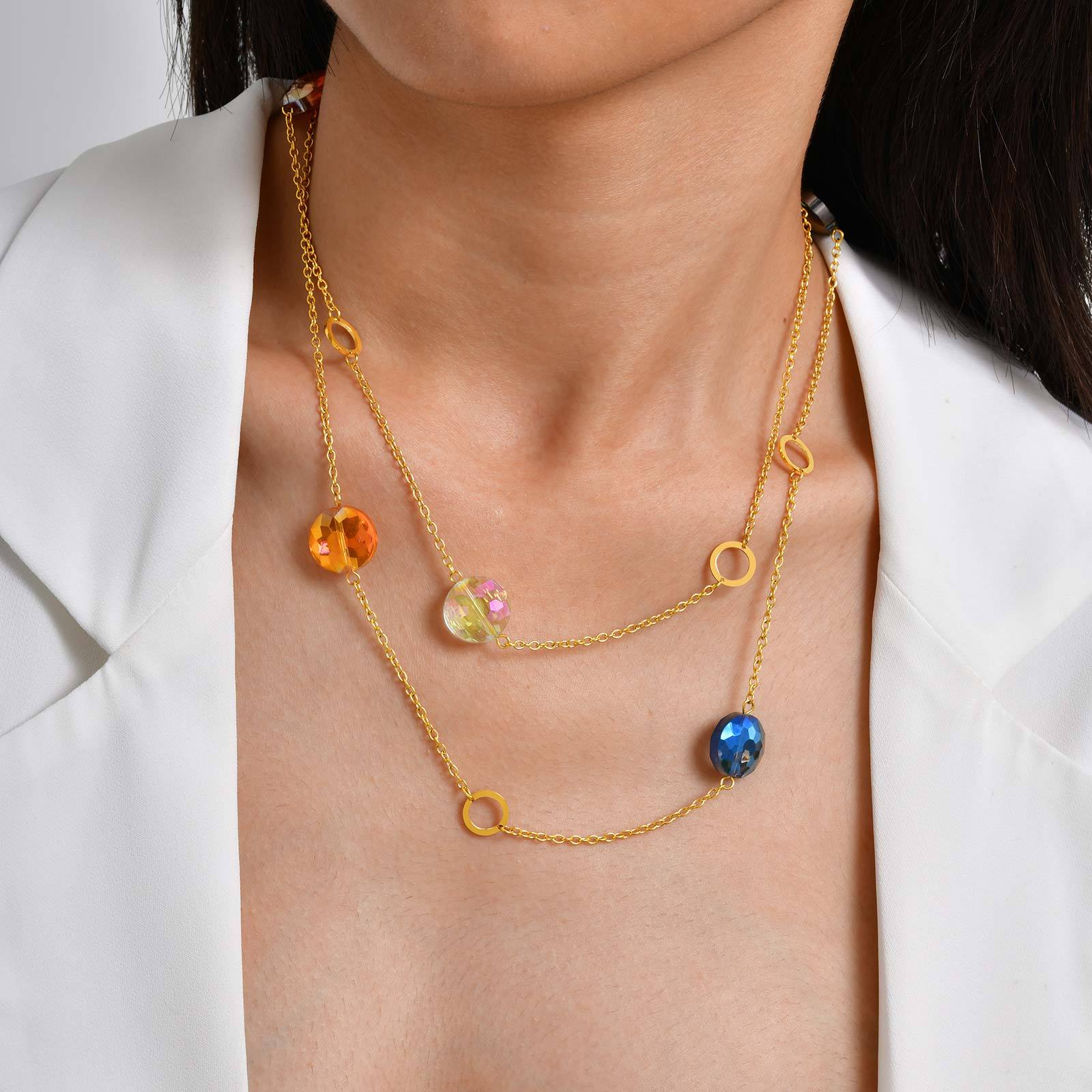 Stainless Steel Geometric Design Necklace Multi-style Women's High-end Jewelry Accessories Colorful Beads Irregular Shape Stackable