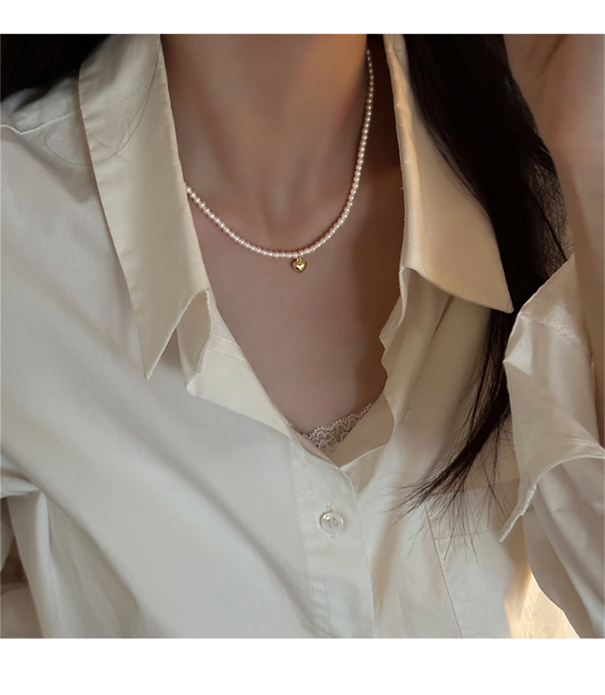 Women's 925 Sterling Silver Shell Pearls Beaded Chain Plating Geometric Pendant Necklace Imitation Pearl Jewelry