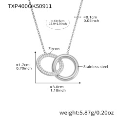 TXP400-steel Color Double Ring Necklace 43+5cm