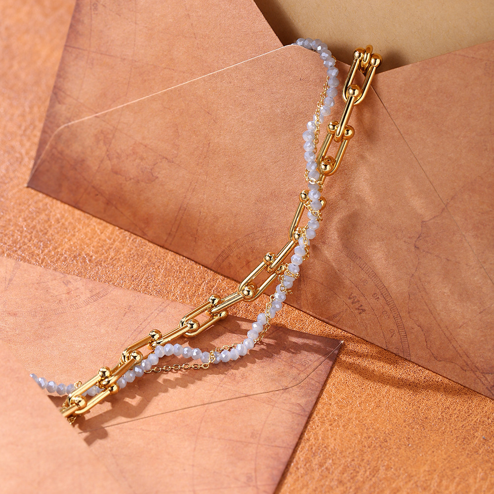 Titanium Steel Bohemian Double Layer Necklace For Women Natural Stone Beads Clavicle Chain Jewelry Accessories