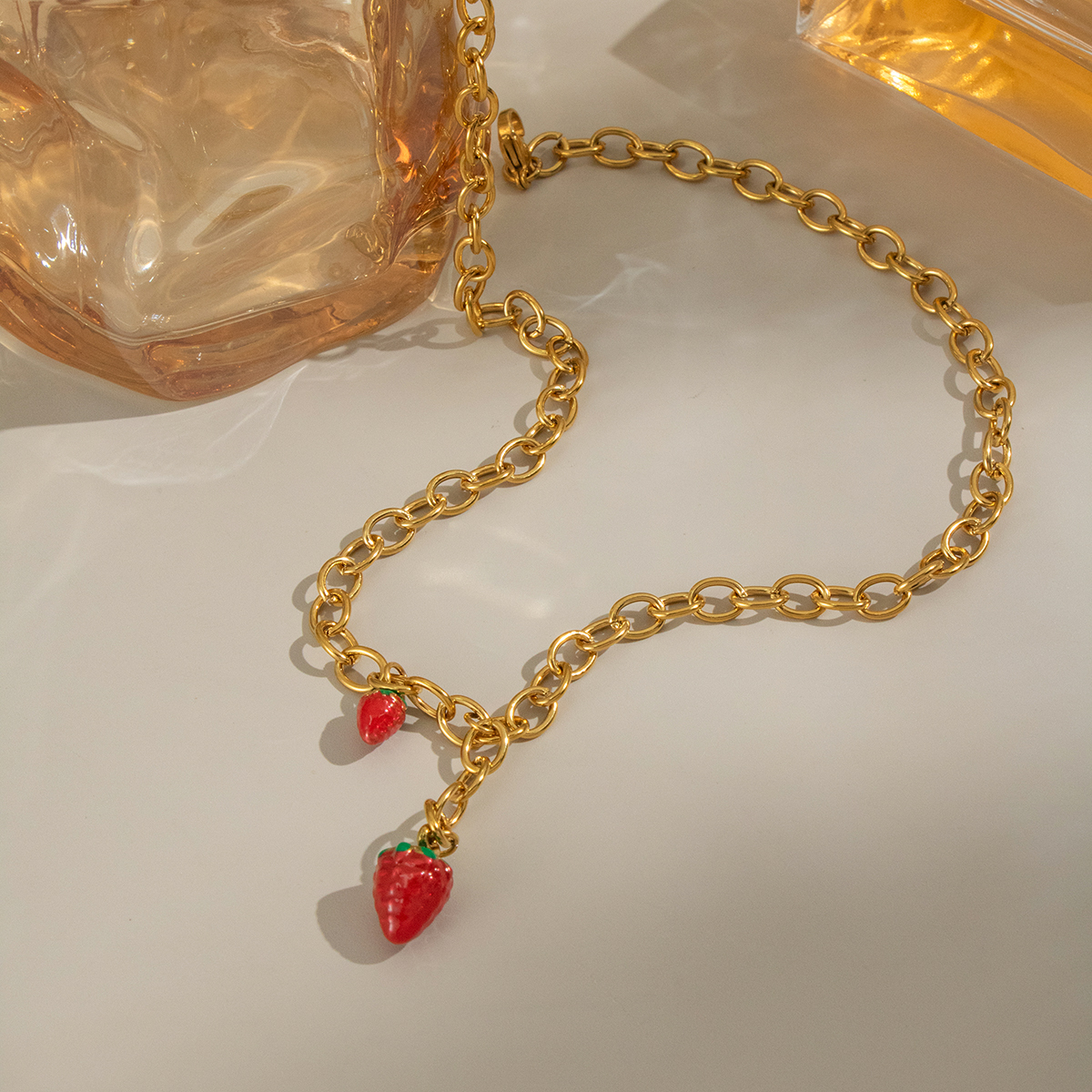 Sweet Fresh Strawberry Necklace Durable 18K Gold Plated Stainless Steel Non-Fading Countryside Style High-End Feeling Jewelry