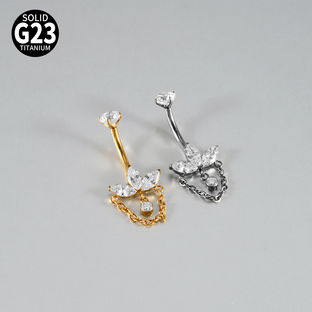 Titanium Belly Button Piercing Belly Button Ring Zircon Hanging Chain Multiple Horse Eye Pendant Internal Teeth Belly Button Nail Body Piercing Jewelry Accessories