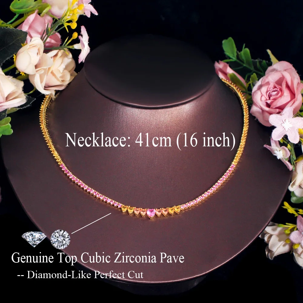 Heart-Shaped Water-Plated Copper Zircon (Jewelry) Waterproof Non-Fading Safety Clasp Tennis Chain (Full Diamond Chain) Necklace For Women