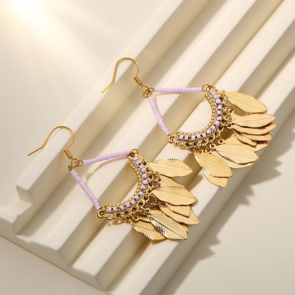 Vintage Ethnic Tassel Earrings Handmade Woven Jewelry Geometric Pattern Stainless Steel Luxurious Style Women's Earrings Travel Accessories