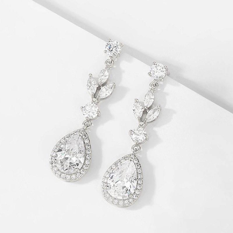 Elegant Long Waterdrop Zircon Earrings For Women Fashionable Classic Bridal Party Dress Jewelry Accessories European Style