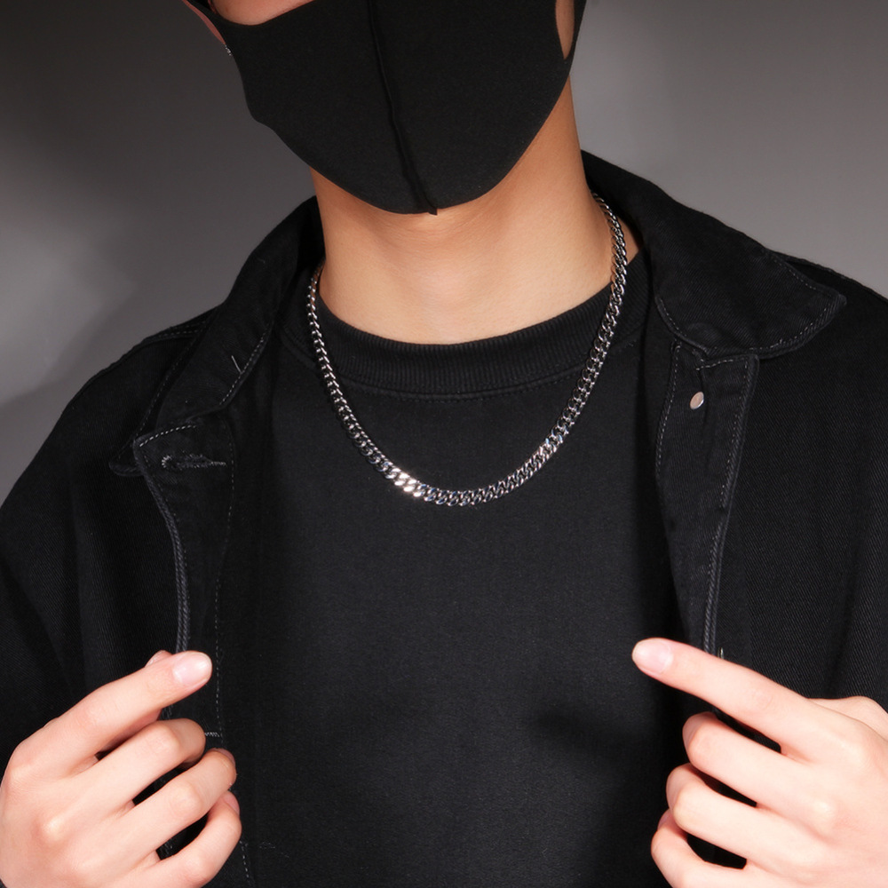 Fashion European And American Hip-Hop Gold-Plated Titanium Steel 6mm Cuban Necklace Men's 316L Stainless Steel Vacuum Electroplated Solid Color Bracelet Fashion Accessories Jewelry