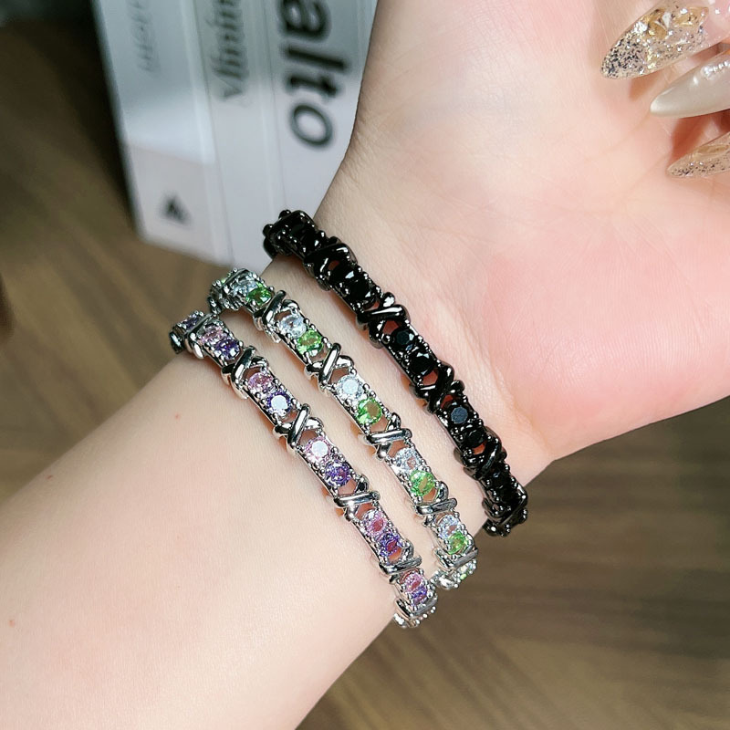 New Style Exquisite Colored Diamond Zircon Inlaid Cross Bracelet For Women Niche Design Genderless Style Versatile Light Luxury Bracelet