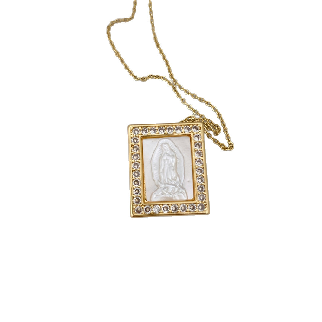 Square Natural Mother-of-Pearl Zircon Jesus Sacred Heart Pendant Women's  Necklace Shell Diy Jewelry Accessories