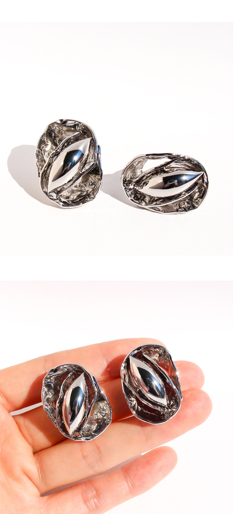 Handmade Wrinkled Hammered Pattern Bud Seed Exaggerated Earrings Unique Oval Personality Stud Earrings Women's Fashion Jewelry 1076