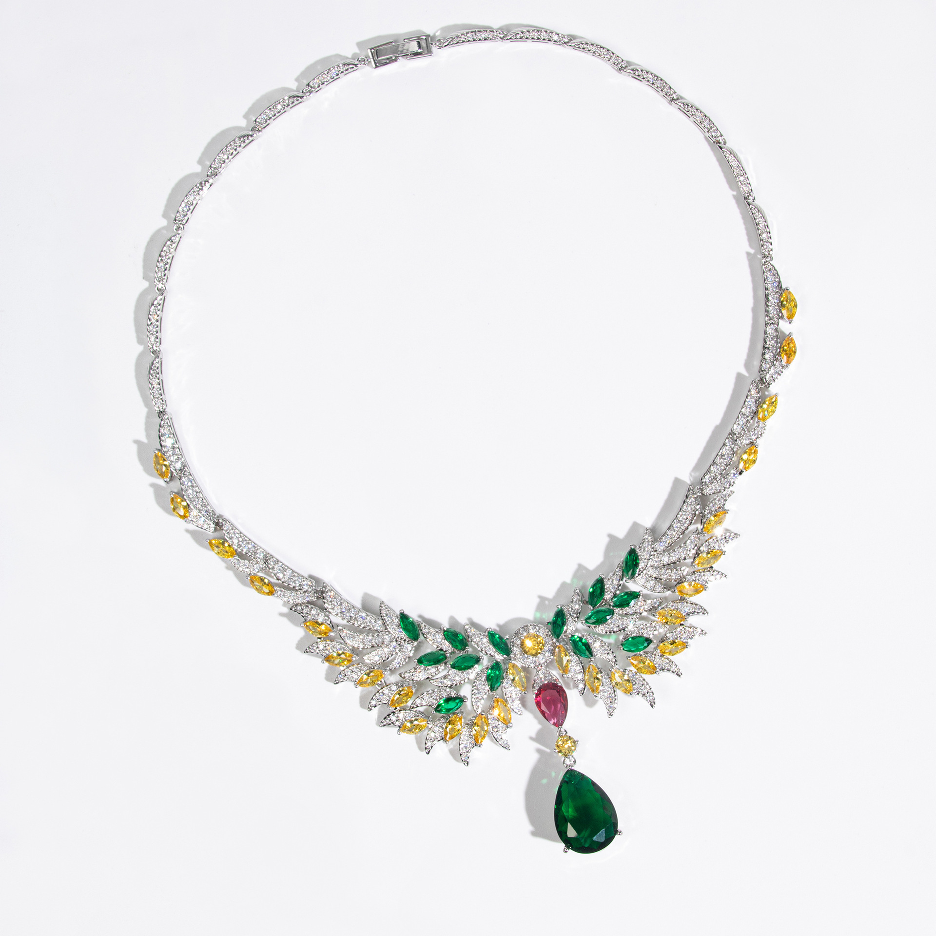 Simple Yet Glitzy Zircon Embedded Bridal Necklace And Earring Set Wedding Dress Accessories For Dinner Parties And Banquets