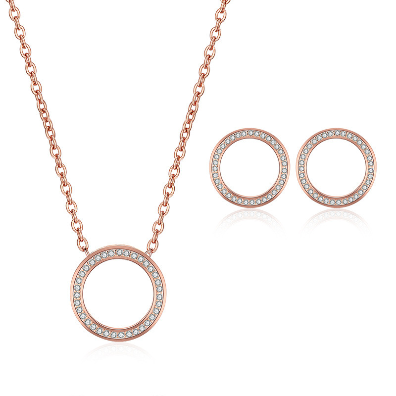 Round Copper Classic Style Earrings Necklace