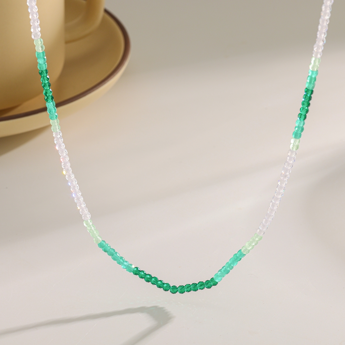 304 Stainless Steel Zircon Geometric Pattern Vacuum Plating (In Furnace) 18K Real Gold Plated Beaded Chain Lobster Clasp Colorful Gold Necklace For Women Elegant Basic Style (Simple Design) Novel Design