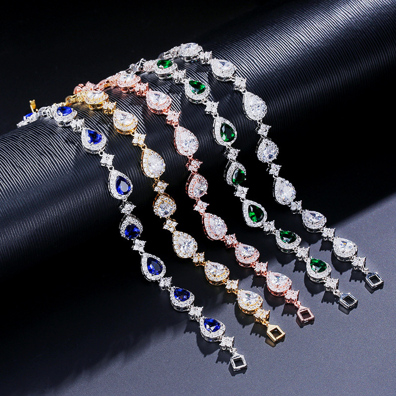 Fashionable Waterdrop Zirconia Bracelet For Women RAKOL Classic European Style Wedding Jewelry Copper Material OL Style