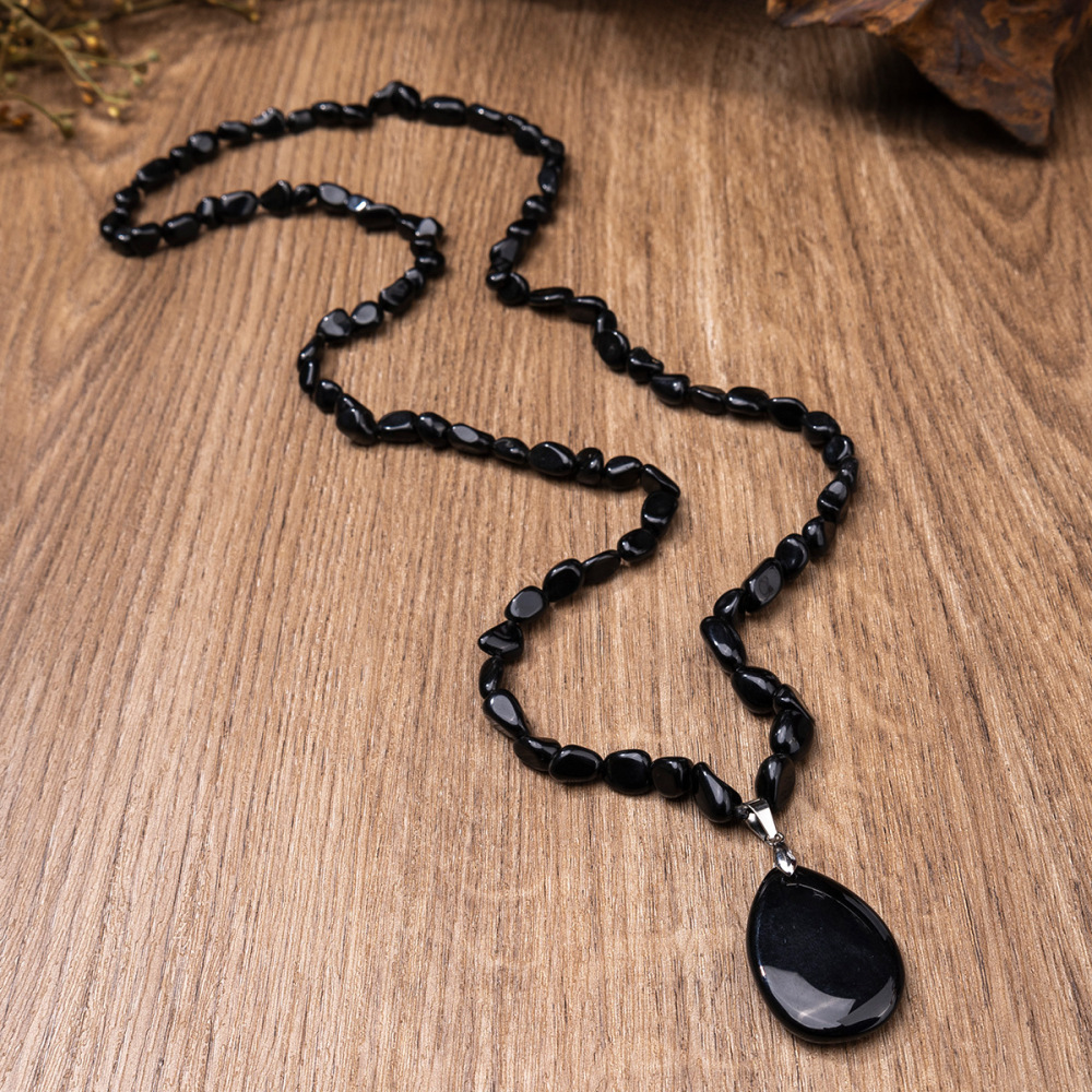 ZhouHang Natural Crystal Long Necklace Elegant Pendant Sweater Chain Amethyst Water Drop Earrings Jewelry Accessories