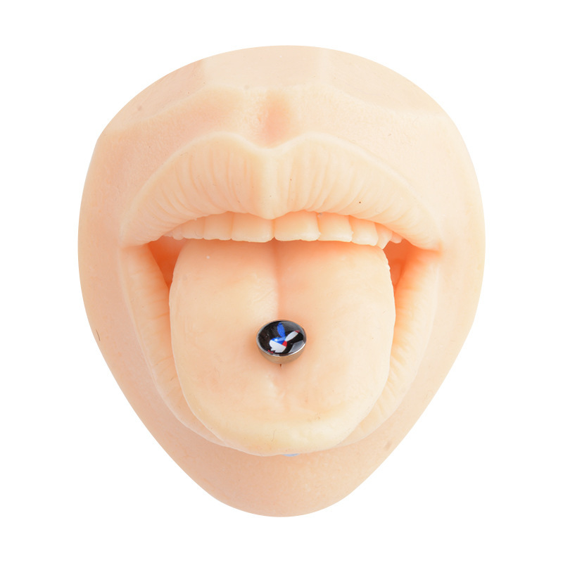 Fashion New F136 Titanium Alloy Straight Tongue Ring Rabbit Girl Lip Stud Geometric Pattern Unisex Polished Surface Piercing