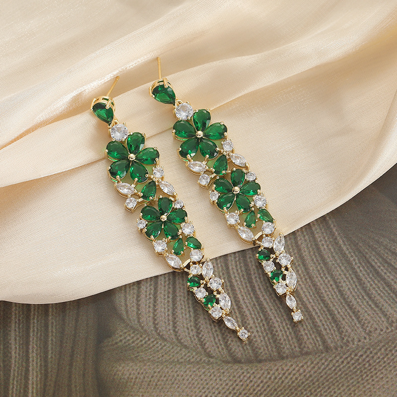 Elegant Long S925 Silver Needle Zircon Leaf Earrings Wedding Bride Jewelry Bohemian Floral Print Fairy Style Women's Accessories