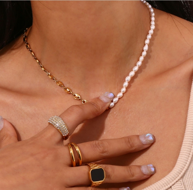 Women's 304 Stainless Steel Titanium Steel Vacuum Plating PVD Coated 18K Gold Plated Beaded Plating Pearl Freshwater Pearl Bracelets Necklace Imitation Pearl Jewelry
