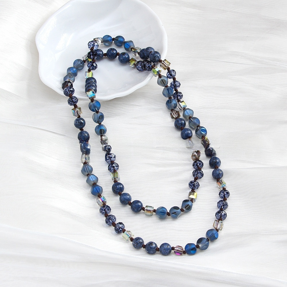 Fashion Bohemian Style Knot Natural Stone Glass Necklace For Women Sweater Chain Fashion Simple Matching Accessories Handmade Irregular