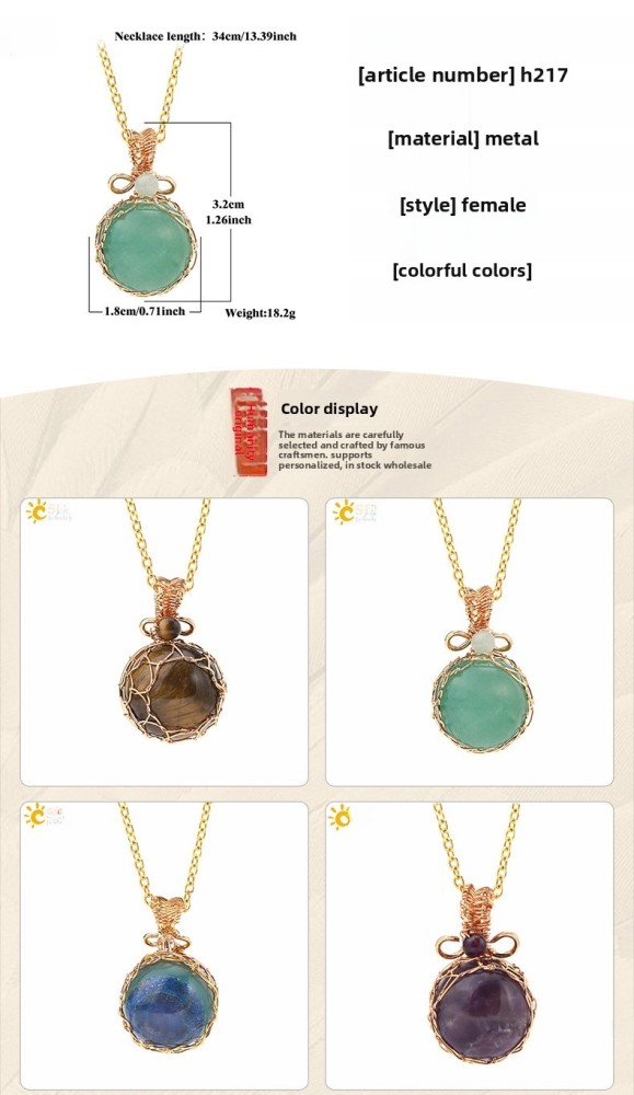 Natural Semi-precious Stone Crystal Necklace Set Fashion Geometric Pattern Pendant Jewelry Retro Style CSJA Jewelry Accessories