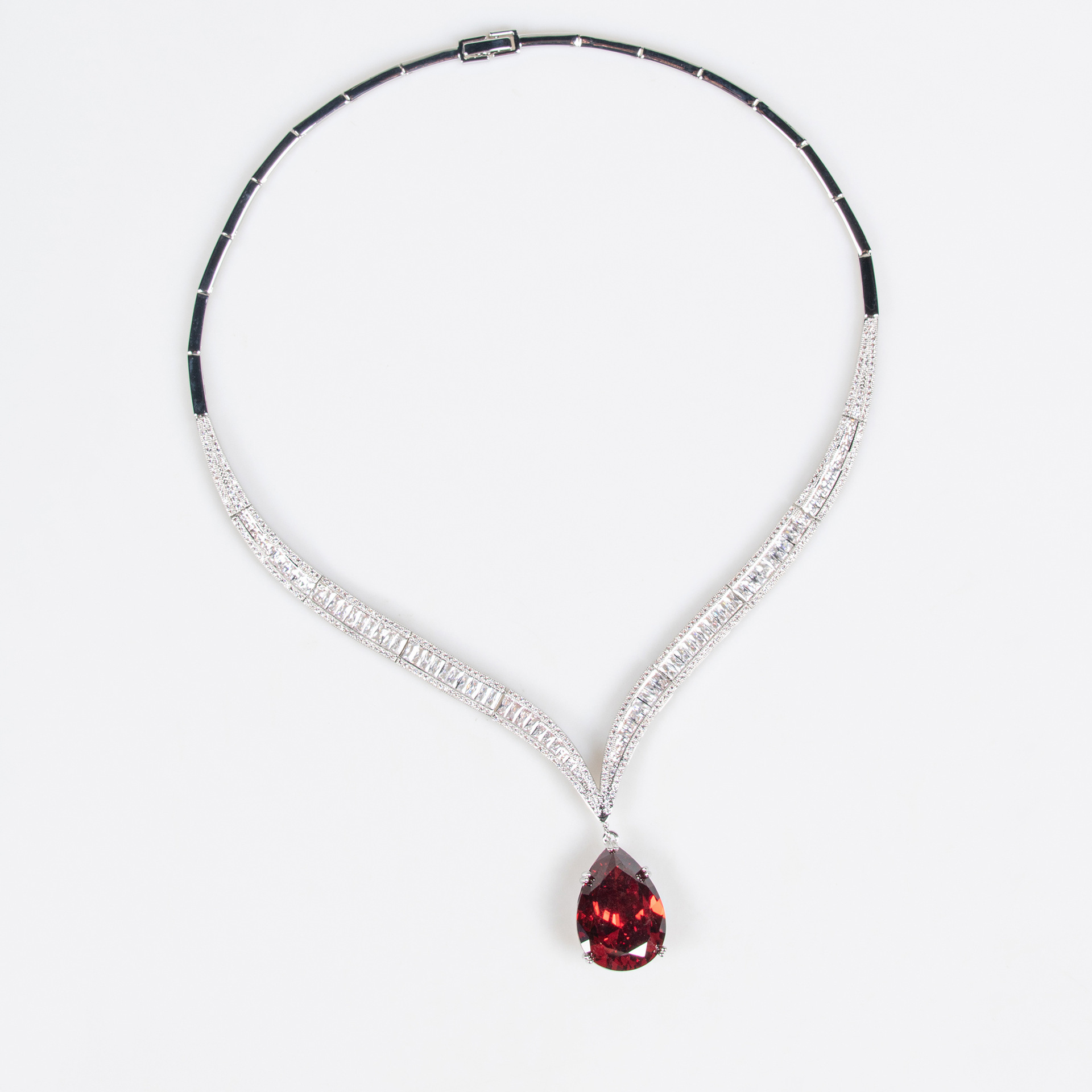 Elegant Waterdrop Zirconia Clavicle Necklace Jewelry Set Bridal Luxury Wedding Accessories Copper Material Cold Style For Women