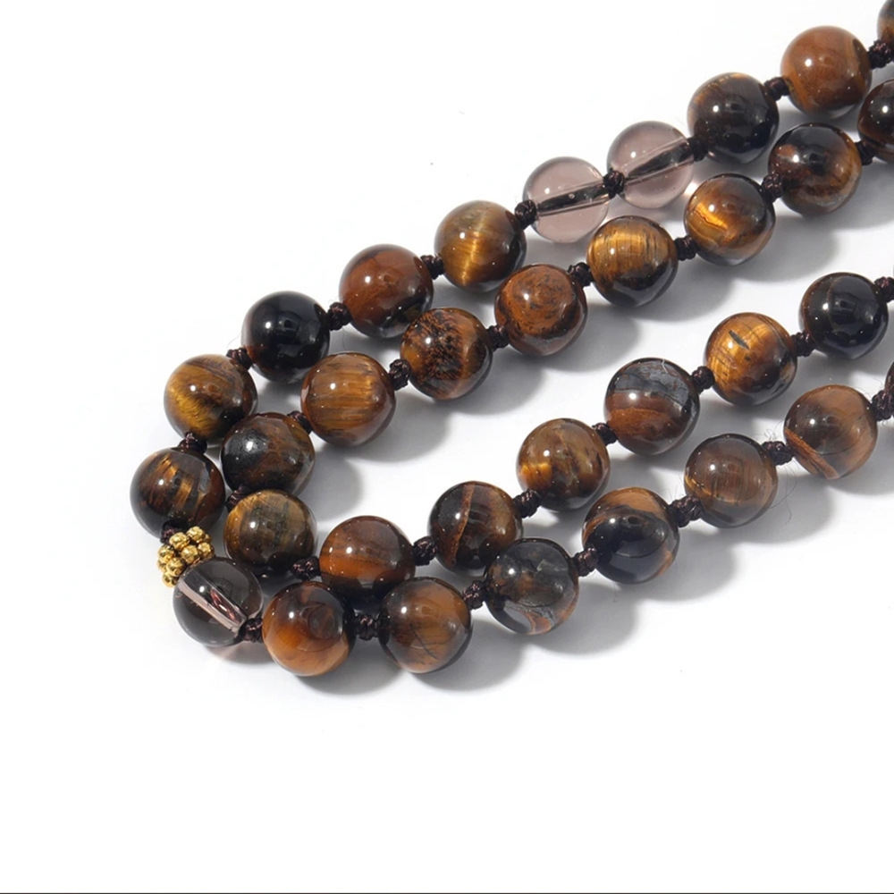 Hot Selling 108 Tiger Eye Tea Crystal Bracelet Men's Mala Rosary Handmade Beaded Woolen Chain Jewelry