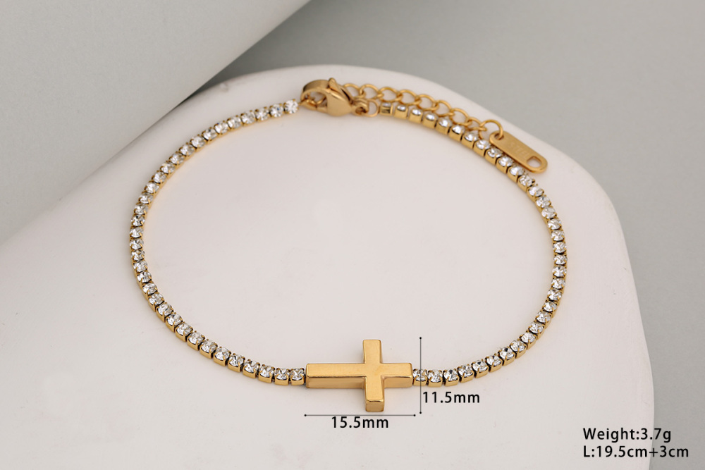 Stainless Steel Full Drill Jewelry Set Cross Circle Heart Shaped Vacuum Plating 18K Gold Dipped Water Diamond Accessories