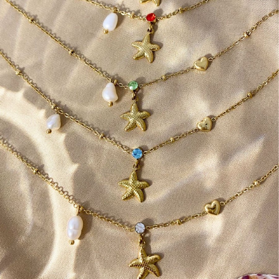 Fashionable Starfish Anchor Chain Necklace Simple Stylish Match All Stainless Steel Geometric Pattern Round And Dot Plated Women's Jewelry
