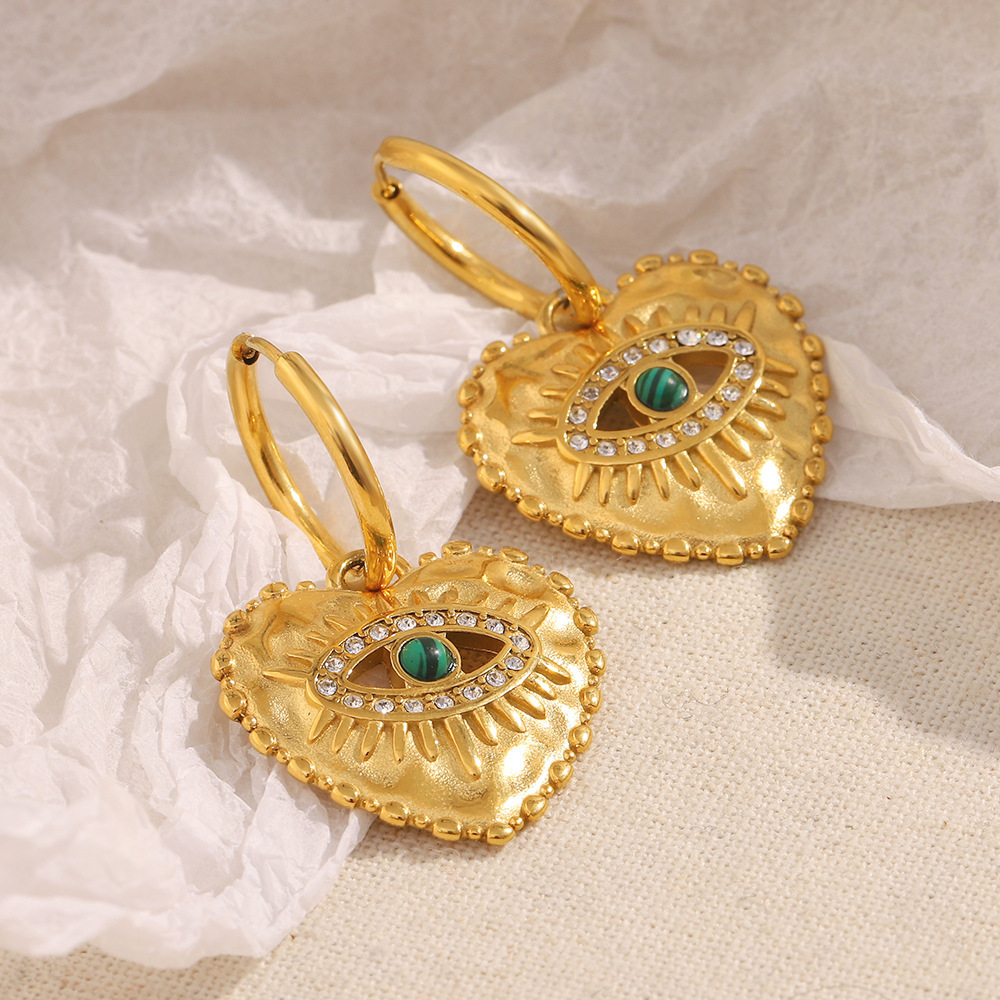 PVD Coated Real Gold Plated Heart Shape 304 Stainless Steel Retro Lady Waterproof Non Tarnish Charm Sleeper Hoop Earrings Drop Earrings