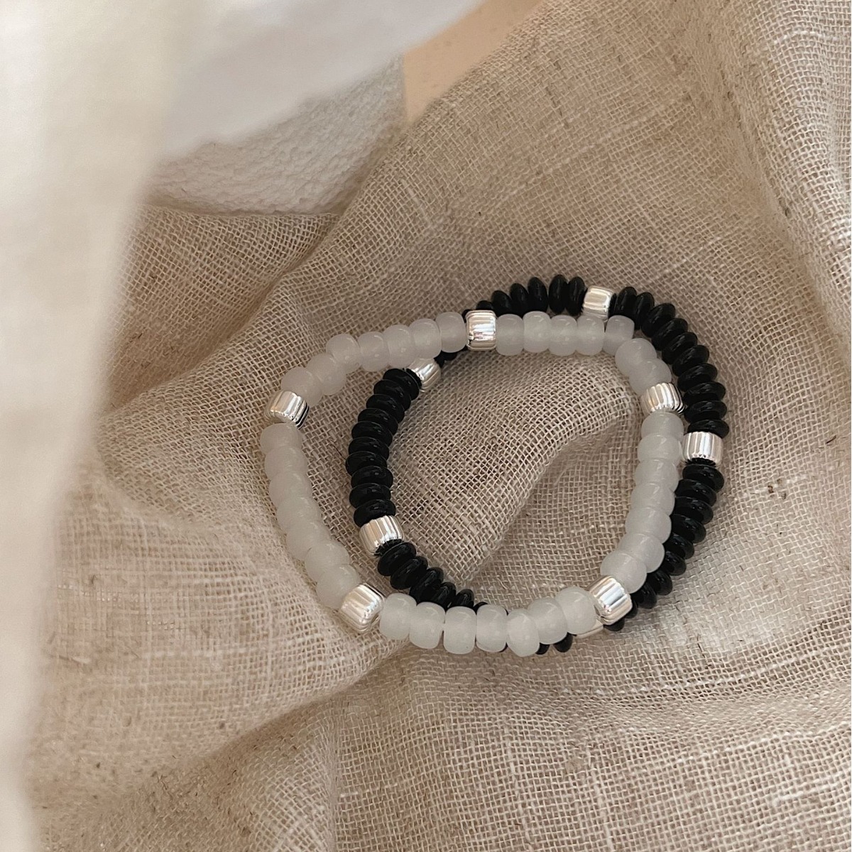 New Natural Stone Agate S925 Pure Silver Beaded Elastic Colorful Fashionable Macaron Hand Bracelet New Style Women's Accessory
