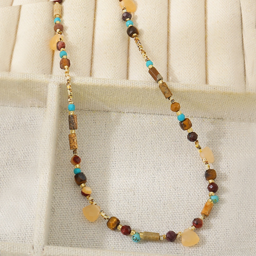 Yadengfeng Original Design Natural Picture Stone Necklace Czech Beads Set Women's Jewelry Accessories Triangle Round Handmade