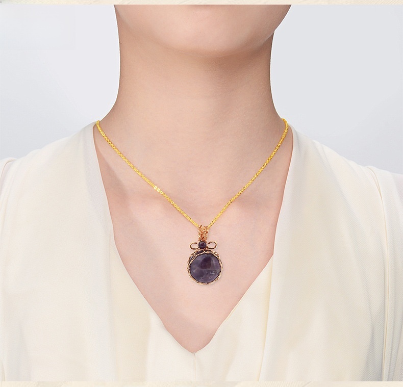 Natural Semi-precious Stone Crystal Necklace Set Fashion Geometric Pattern Pendant Jewelry Retro Style CSJA Jewelry Accessories