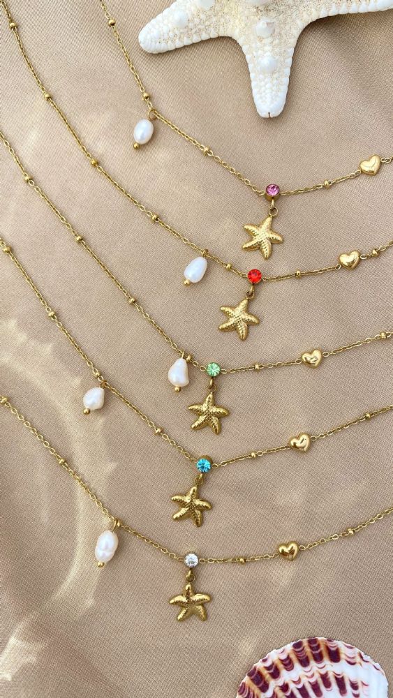 Fashionable Starfish Anchor Chain Necklace Simple Stylish Match All Stainless Steel Geometric Pattern Round And Dot Plated Women's Jewelry