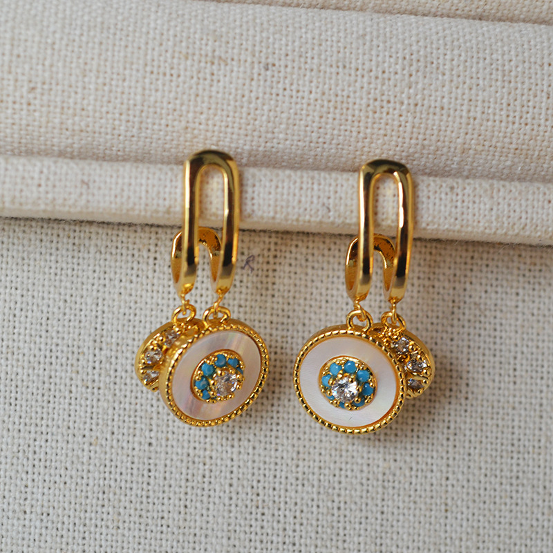 White Mother-of-Pearl Turkish Eye Zirconia Sparkling Diamond 925 Silver Needle Earrings Women's Jewelry Accessories Hoop Earrings