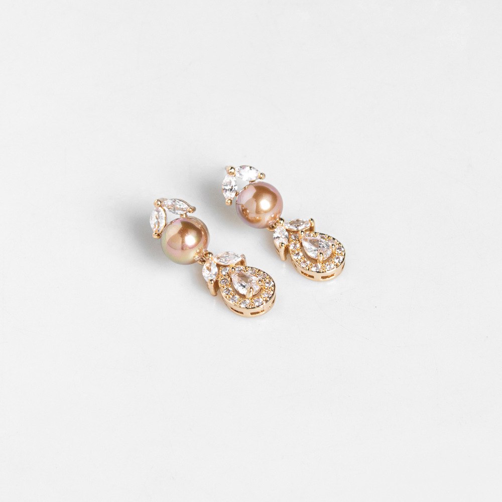 New Style Wedding Luxury Pearl Necklace Earring Set Full Of Diamonds AAA Zirconia Stone Banquet Elegant Accessories Bridal Jewelry