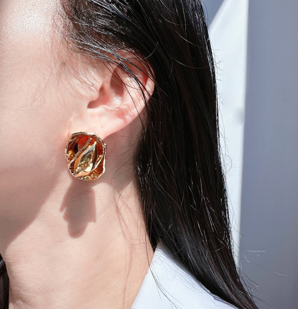 Handmade Wrinkled Hammered Pattern Bud Seed Exaggerated Earrings Unique Oval Personality Stud Earrings Women's Fashion Jewelry 1076