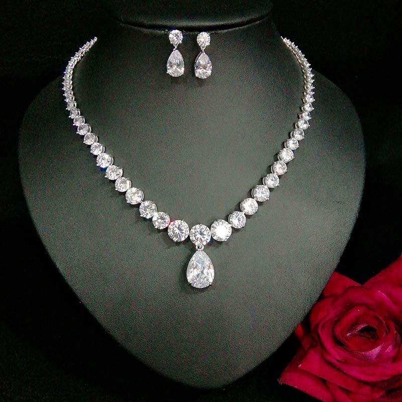 Hot-Selling Necklace Water Drop Zircon Earrings Set Bridal Jewelry Birthday Party Banquet Accessories Wholesale